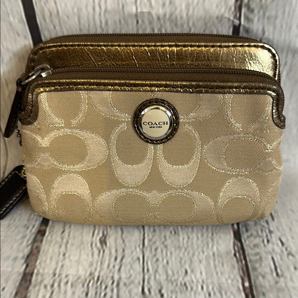 Coach Metallic Gold and Cream Signature C Women's wallet or clutch